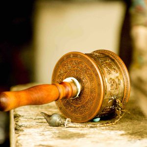 Prayer wheel in a Buddhist Temple of Bhutan